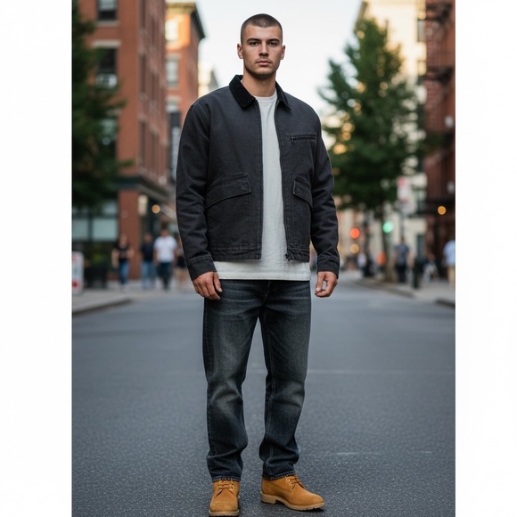 Timberland Stafford Washed Canvas Jacket Mens XL Black Corduroy Collar New - Picture 3 of 8